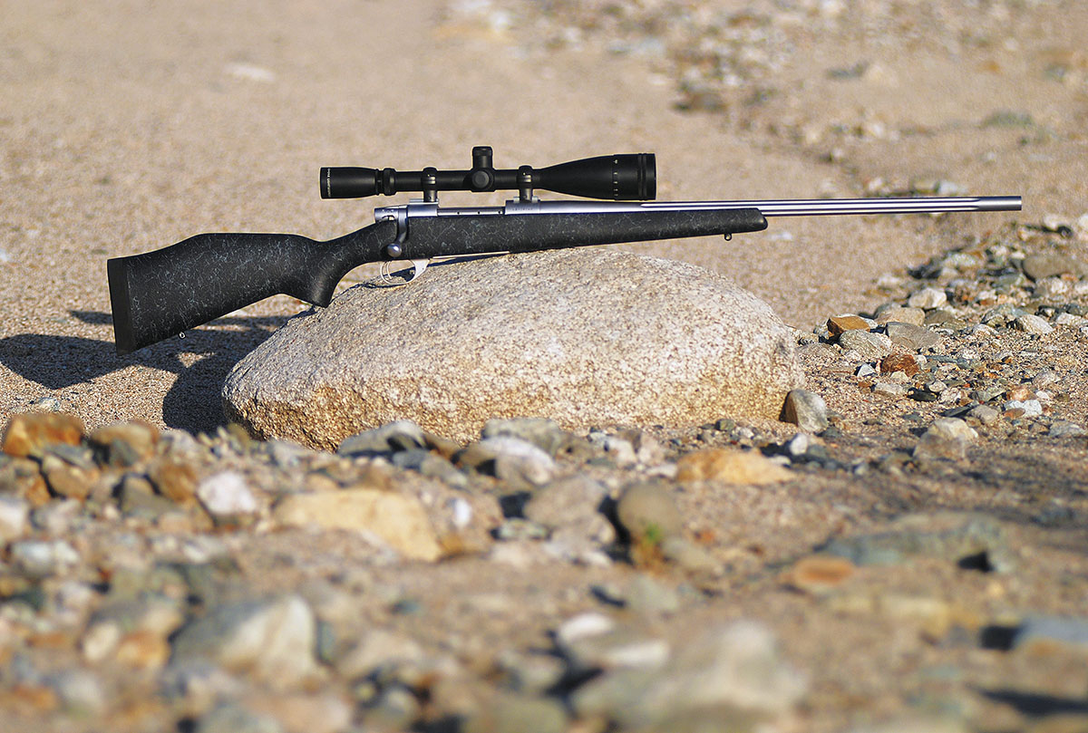 The Vanguard Accuguard 240 Weatherby Magnum with a 24-inch barrel was fitted with a Pentax 6-24x scope with adjustable objective for range-testing.